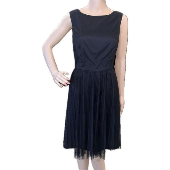 Adrianna Papell Black Pleated Polk Dot Tulle Dress Women’s Size 8 - Picture 2 of 8